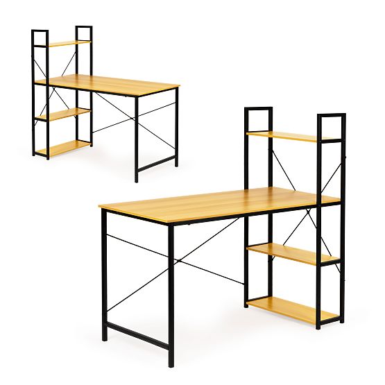 Lesena računalniška miza s policami v loft slogu