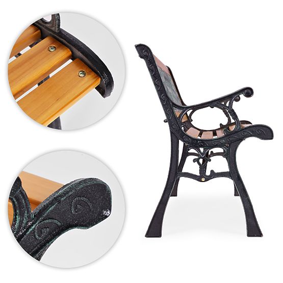 Lesena vrtna klop 126x51 cm z mrežastim naslonjalom in litoželeznimi nogami parkovna MultiGarden