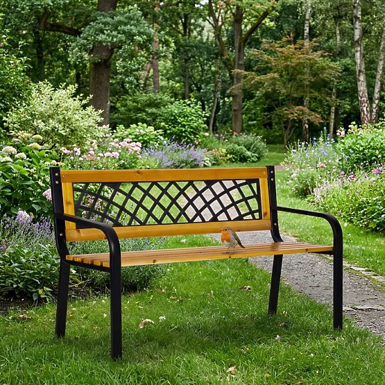 Lesena vrtna klop s mrežastim naslonom 118x52 cm park MultiGarden