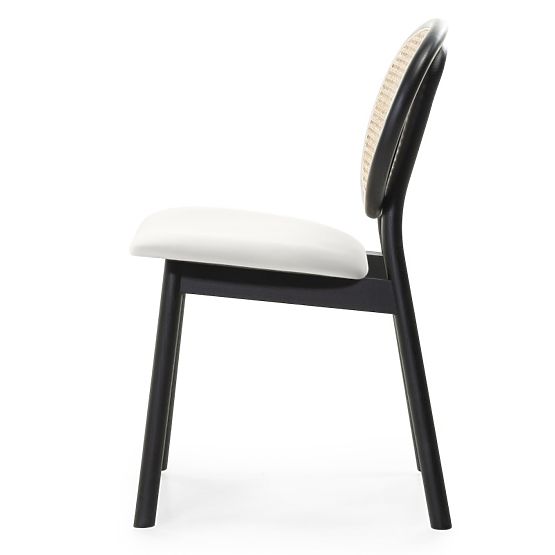 Leseni stol Monet z dunajsko pletenim, ratan, žamet, črna/ecru