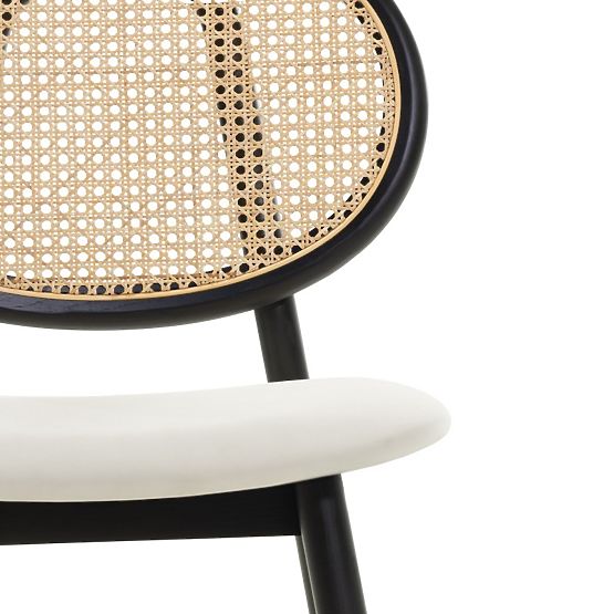 Leseni stol Monet z dunajsko pletenim, ratan, žamet, črna/ecru