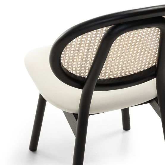 Leseni stol Monet z dunajsko pletenim, ratan, žamet, črna/ecru