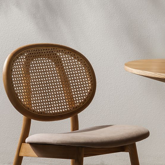 Leseni stol Monet z dunajsko pletenino, ratan, velur, naravna/svetlo rjava