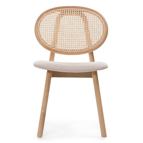 Leseni stol Monet z dunajsko pletenino, ratan, velur, naravna/svetlo rjava