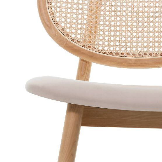 Leseni stol Monet z dunajsko pletenino, ratan, velur, naravna/svetlo rjava