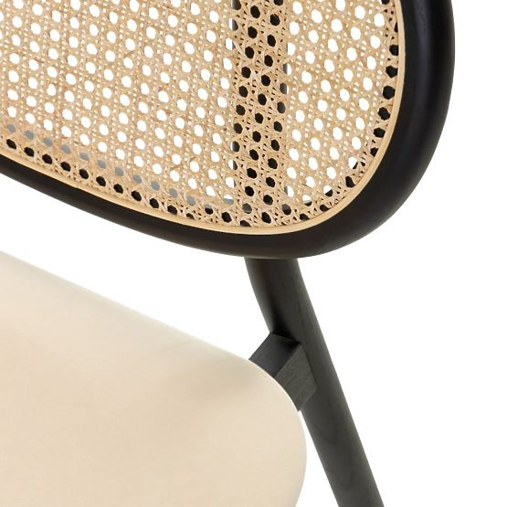 Leseni stol Monet z dunajsko pletenino, ratan, žamet, črna/bež