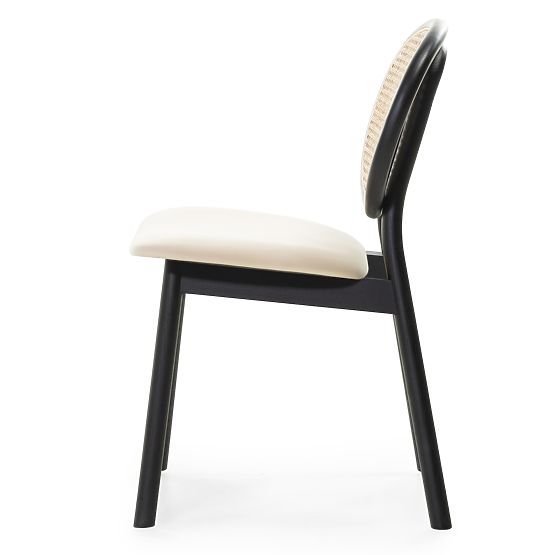 Leseni stol Monet z dunajsko pletenino, ratan, žamet, črna/bež