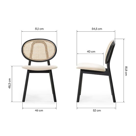 Leseni stol Monet z dunajsko pletenino, ratan, žamet, črna/bež