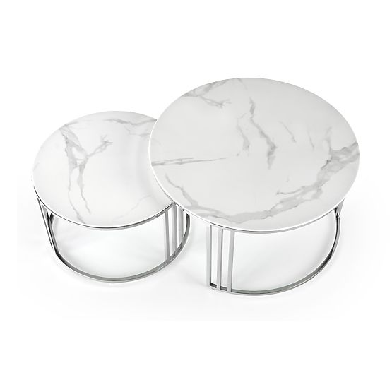 MERCURY 2 komplet 2 klopi, okvir - srebrn, steklo - beli marmor (1p=1kos)