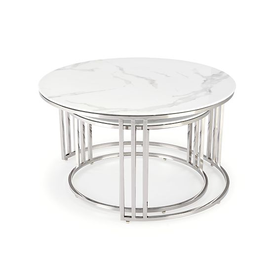 MERCURY 2 komplet 2 klopi, okvir - srebrn, steklo - beli marmor (1p=1kos)