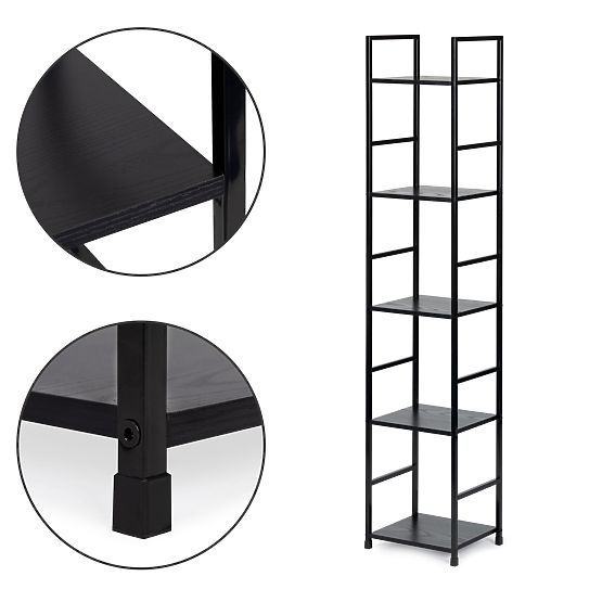 Moderna lesena polica s kovinskim okvirjem LOFT 5 polic