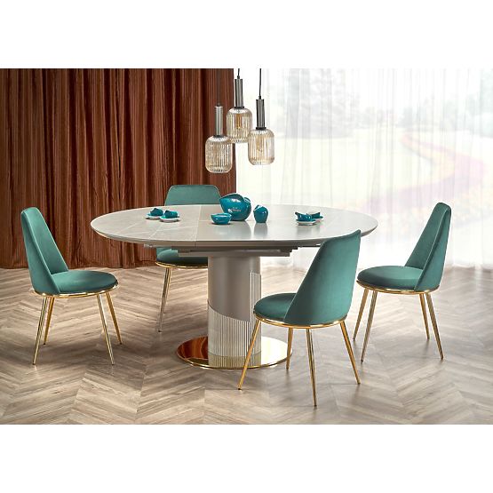 MUSCAT raztegljiva miza plošča - sivi marmor, noga - svetlo siva / zlata