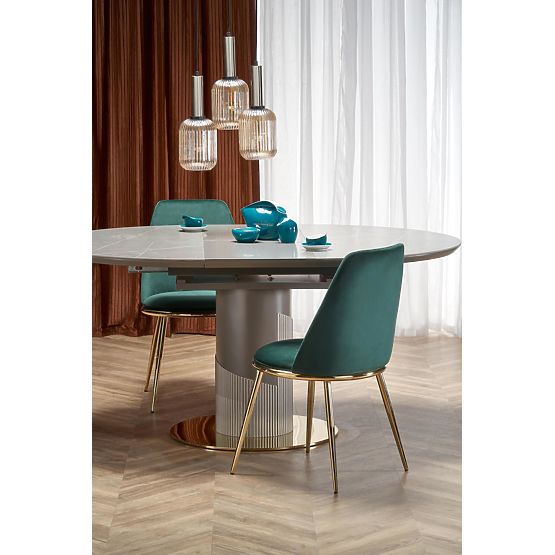 MUSCAT raztegljiva miza plošča - sivi marmor, noga - svetlo siva / zlata