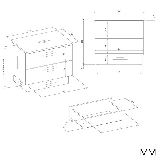 Nočna omarica AMBER 2S z 2 predali za spalnico KAŠMIR Bež