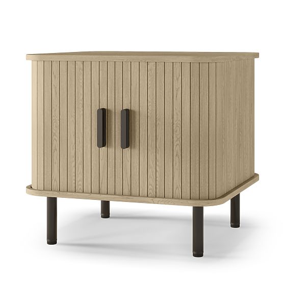 Nočna omarica Gliss, zaobljena, lamele, svetli hrast