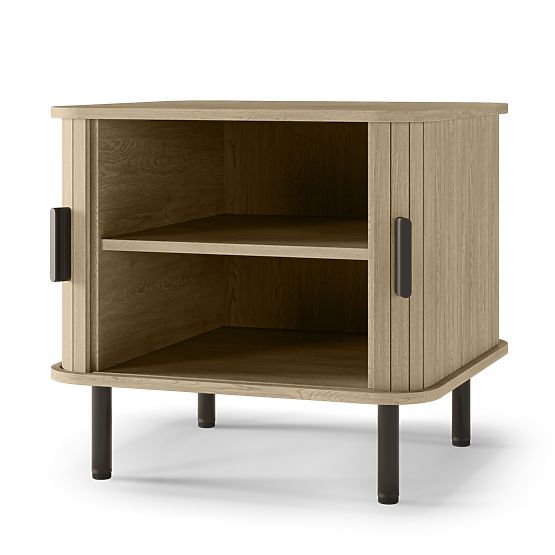 Nočna omarica Gliss, zaobljena, lamele, svetli hrast