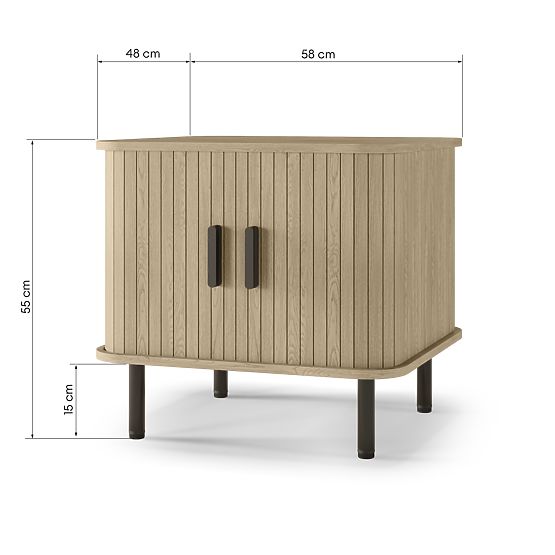 Nočna omarica Gliss, zaobljena, lamele, svetli hrast