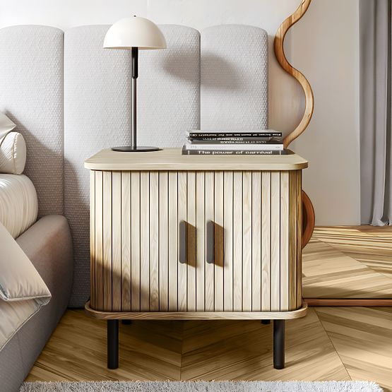 Nočna omarica Gliss, zaobljena, lamele, svetli hrast