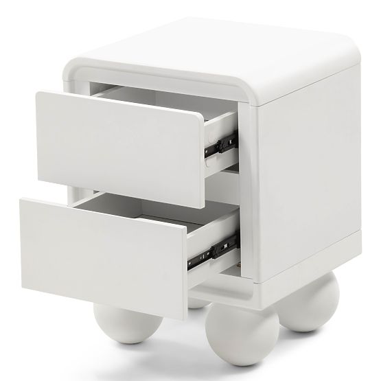 Nočna omarica Lauria bela, zaobljena, nogice kroglice