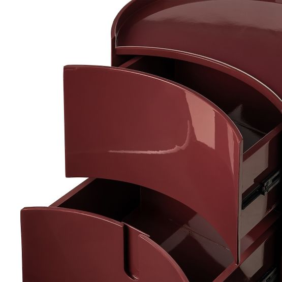 Nočna omarica z predali Vena, bordo/rjava, zaobljena, sijoča