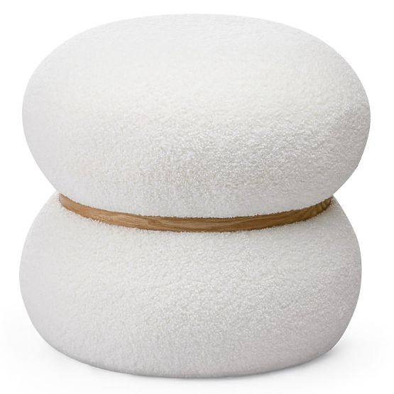 Oblazinjen puf Muss, okrogel, bel, boucle