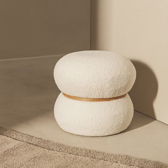Oblazinjen puf Muss, okrogel, bel, boucle