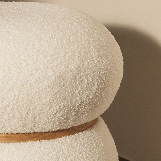 Oblazinjen puf Muss, okrogel, bel, boucle