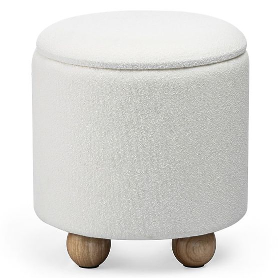 Oblazinjen puf Pebble, z odlagalnim prostorom, okrogel, bel
