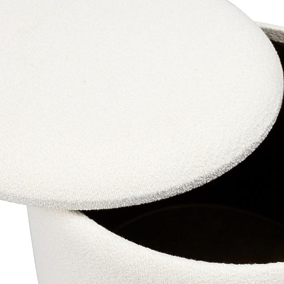 Oblazinjen puf Pebble, z odlagalnim prostorom, okrogel, bel