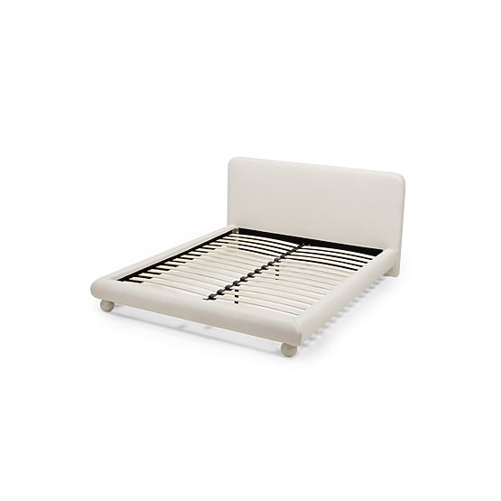 Oblazinjena postelja Booli 160x200 cm, z letvami, noge kroglice, svetlo bež