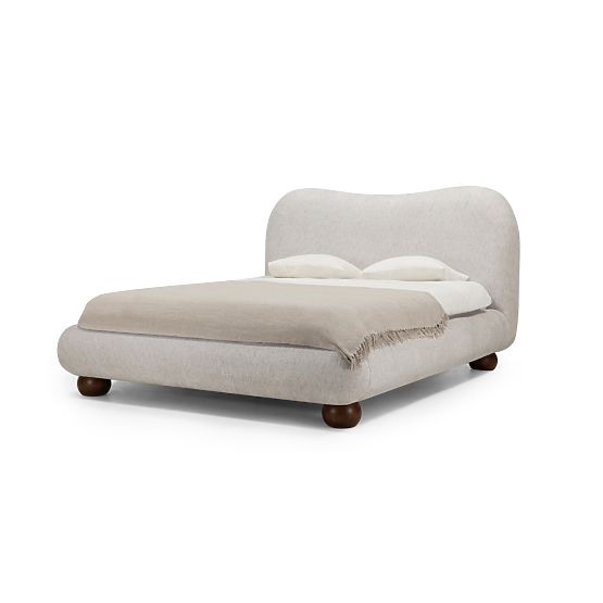 Oblazinjena postelja Bowee 160x200 cm, s podstavkom, svetlo bež, noge kroglice