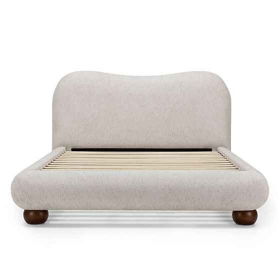 Oblazinjena postelja Bowee 160x200 cm, s podstavkom, svetlo bež, noge kroglice