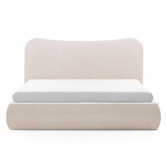 Oblazinjena postelja Derry 140x200 cm, z letvami in shranjevalnim prostorom, zaobljena, bež