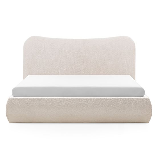 Oblazinjena postelja Derry 140x200 cm, z letvami in shranjevalnim prostorom, zaobljena, bež