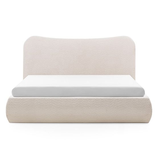 Oblazinjena postelja Derry 160x200 cm, z letvami in shranjevalnim prostorom, zaobljena, bež