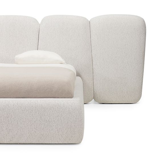 Oblazinjena postelja Fencee 160x200 cm, z letvami, zaobljena, svetlo bež