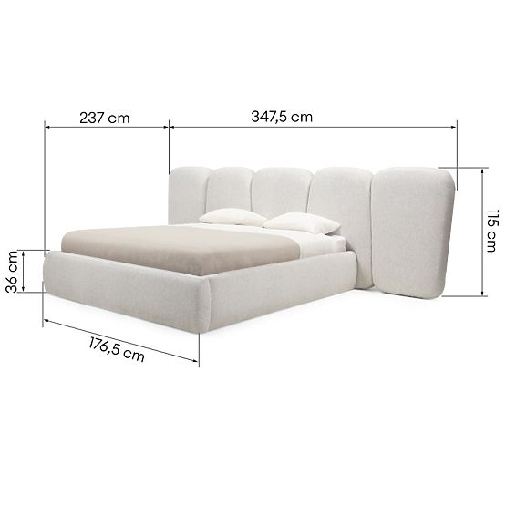 Oblazinjena postelja Fencee 160x200 cm, z letvami, zaobljena, svetlo bež