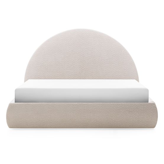 Oblazinjena postelja Orbi 160x200 cm, z letvami in shranjevalnim prostorom, zaobljena, bež