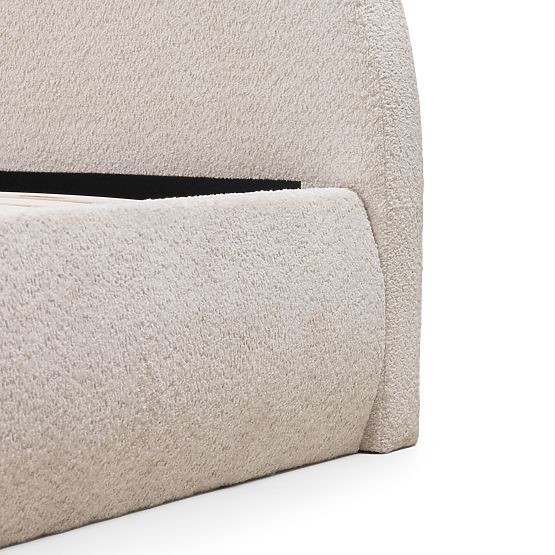 Oblazinjena postelja Orbi 160x200 cm, z letvami in shranjevalnim prostorom, zaobljena, bež