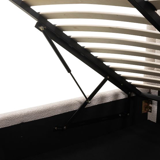 Oblazinjena postelja Ovoid 160x200 cm, z letveno podlago in shranjevalnim prostorom, zaobljena, bež