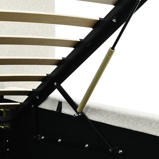 Oblazinjena postelja Snoovia 160x200 cm, z letvami in shranjevalnim prostorom, svetlo bež