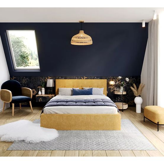 Oblazinjena postelja TULSA 140 x 200 cm - Rumena