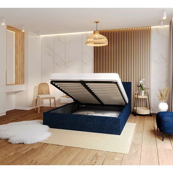 Oblazinjena postelja TULSA 140 x 200 cm - Temno modra