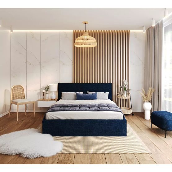 Oblazinjena postelja TULSA 140 x 200 cm - Temno modra