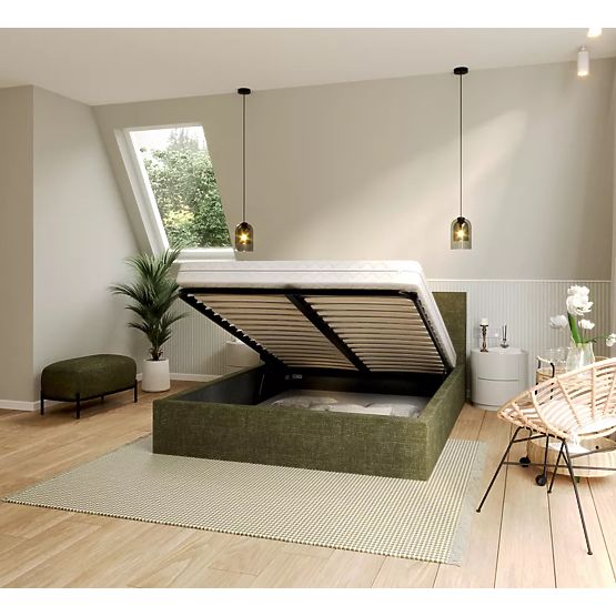 Oblazinjena postelja TULSA 160 x 200 cm - Olivno zelena