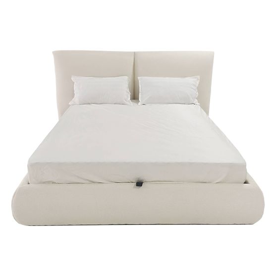 Oblazinjena postelja Yunar 160x200 cm, z letvami in shranjevalnim prostorom, bež