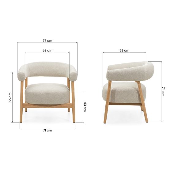 Oblazinjeni stol/počivalnik Montepulciano, svetlo bež/dubovo les, zaobljen