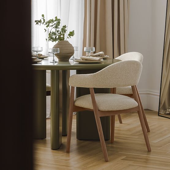 Oblazinjeni stol Sorrento, bež, boucle/svetli oreh