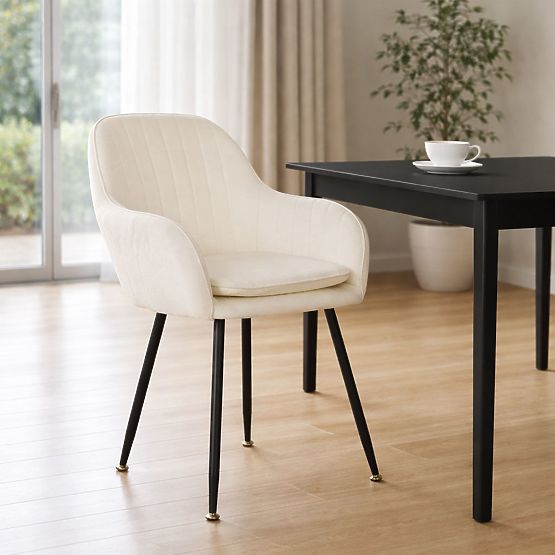 Oblazinjeni žametni moderni stol za jedilnico in dnevno sobo krem ModernHome