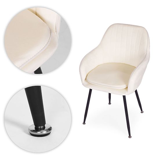 Oblazinjeni žametni moderni stol za jedilnico in dnevno sobo krem ModernHome